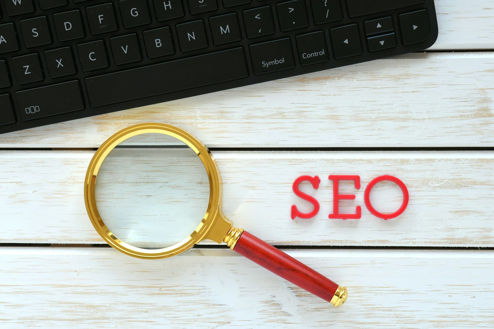 Flat lay concept for SEO Search Engine Optimization